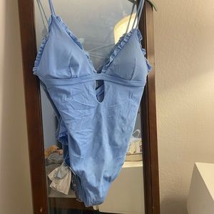 Top shop Periwinkle blue plunge one piece with ruffles